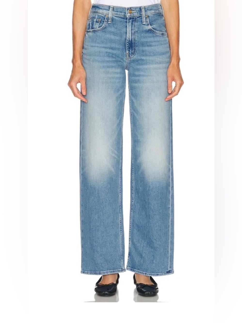 MOTHER “The Spinner Zip “ Glow Up - Wide-Leg Jeans in Light Blue Wash